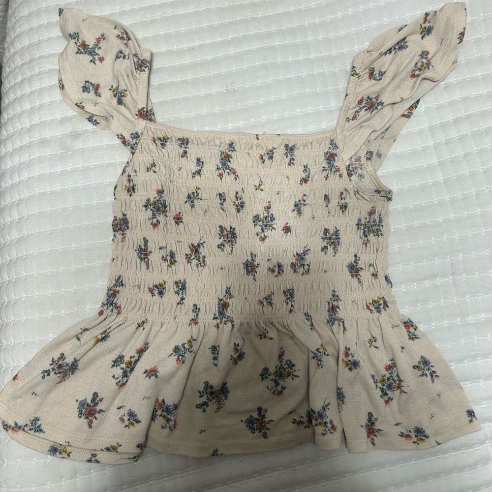 Rewind Floral Smocked Blouse - Cream and Blue